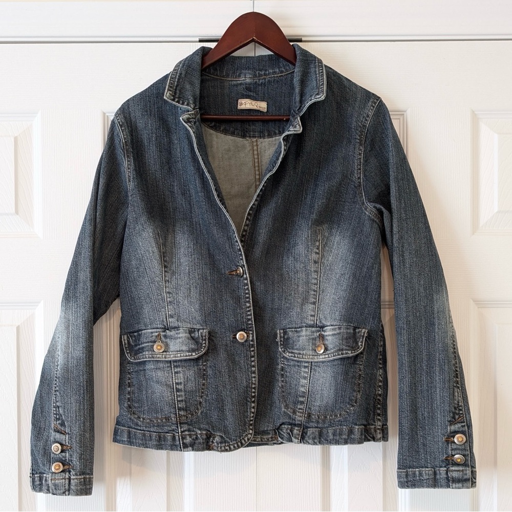 Size L Authentic Y2K Vintage Fylo Whimsigoth Denim Button Up Coat Bohemian Fairy